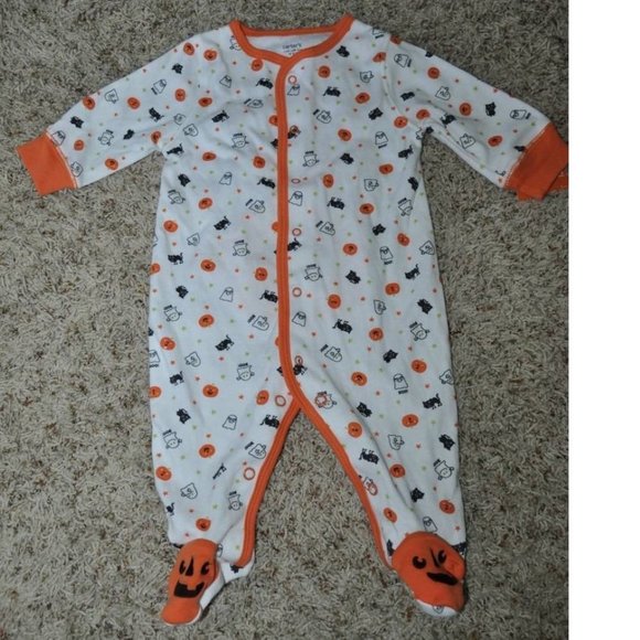 Carters Halloween Pajamas & Bib 3 months 1 Piece Footed Sleep n Play 2 Pc Set - Picture 2 of 7